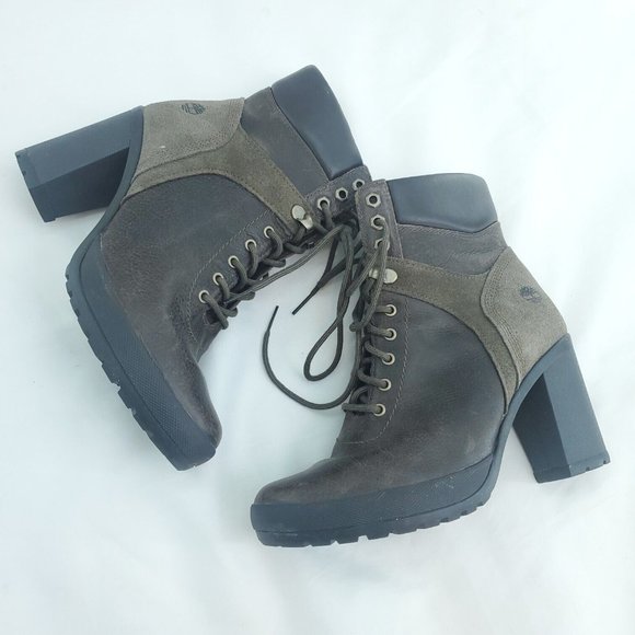 Timberland Womens Brown Leather Olive Suede Accent Block Heel Booties Si… - Picture 5 of 11